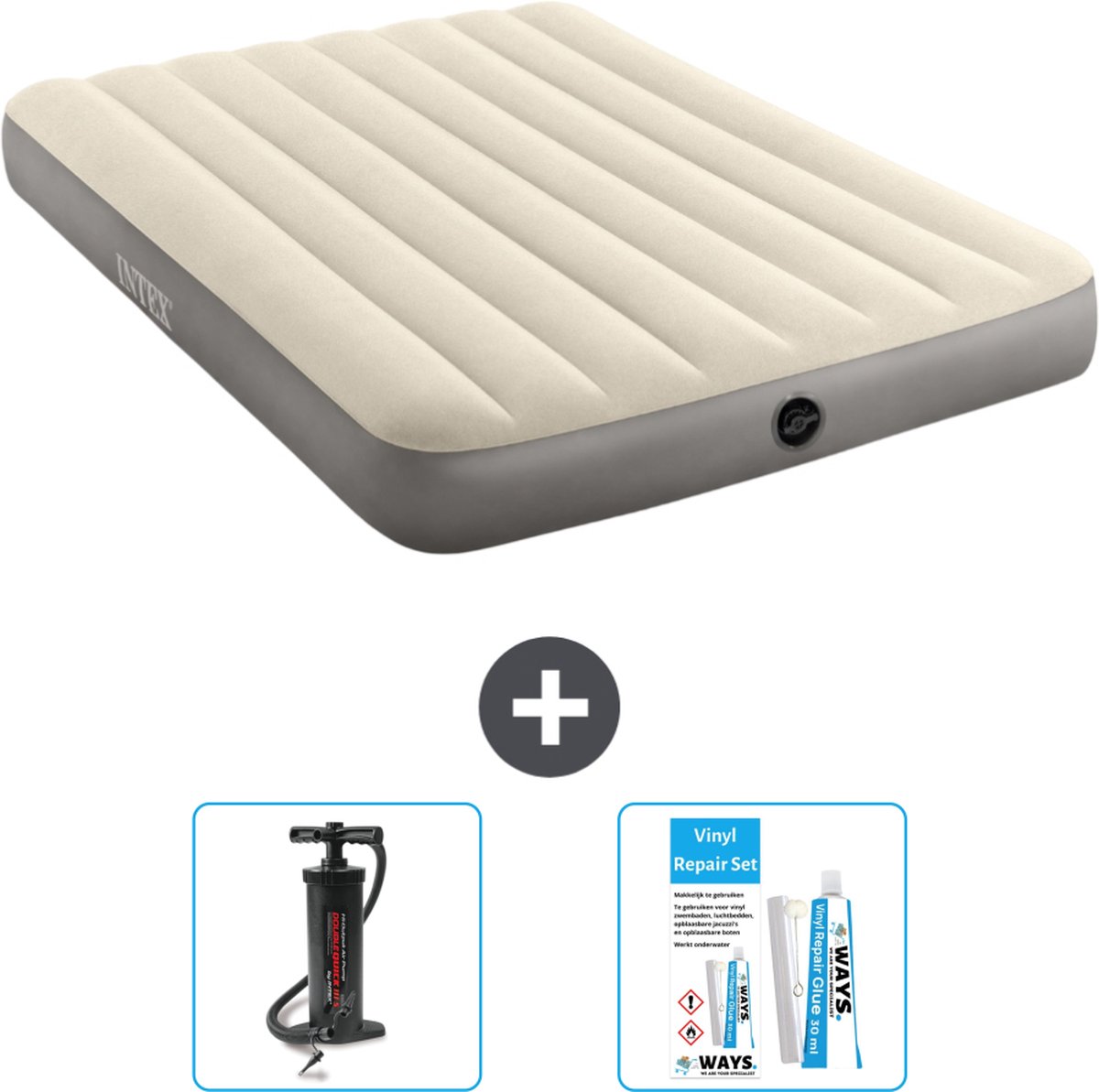 Intex Luchtbed - Twijfelaar - 137 x 191 x 25 cm - Beige - Inclusief Accessoires CB13