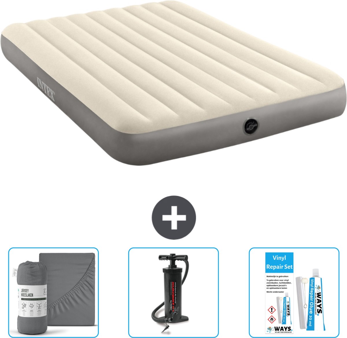 Intex Luchtbed - 2-Persoons - 152 x 203 x 25 cm - Beige - Inclusief Accessoires CB11