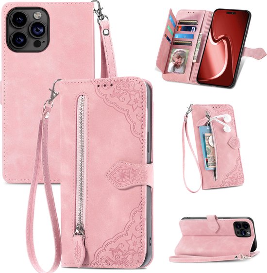 Coque OPPO Find X3 Pro - Bookcase - Cordon - Porte-cartes - Portefeuille - Motif fleuri - Similicuir - Rose