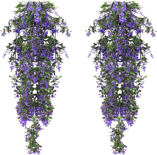 2 stuks kunstplanten, hangende kunstbloemen, decoratie, nep-klimop, kunstbloemen, hangplanten, kunstbloemen, net echt vines, voor tuin, balkon, blauw, paars, 70 cm