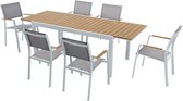 Ensemble repas de jardin MYLIA en aluminium et polywood : une table extensible L170/230 cm et 6 fauteuils empilables - Naturel clair et gris - MACILA par MYLIA L 230 cm x H 90 cm x P 90 cm