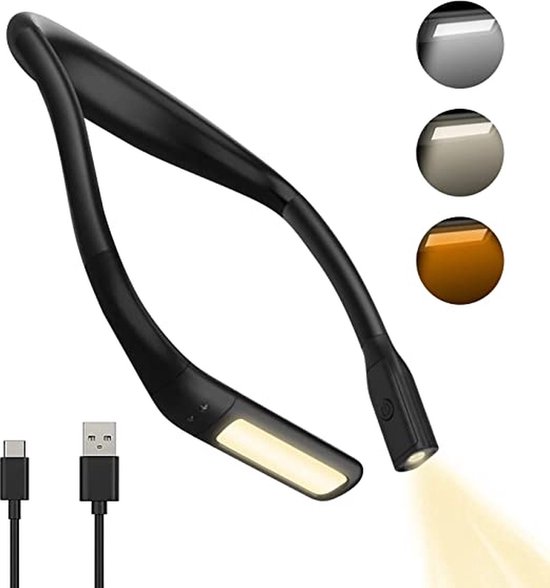 Nekleeslamp - Oplaadbaar -Bedlamp- Neklampje - Leeslamp - - LED Bedlamp - USB oplaadbaar-Leeslampje - 3 Lichtstanden - Voor boek - Leeslampje slaapkamer - Zwart