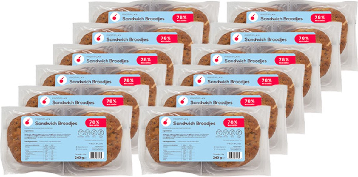 Goedkoopste Protiplan | Sandwich Broodjes | 12 stuks | 12 x 4 x 60 gram | Koolhydraatarm Brood