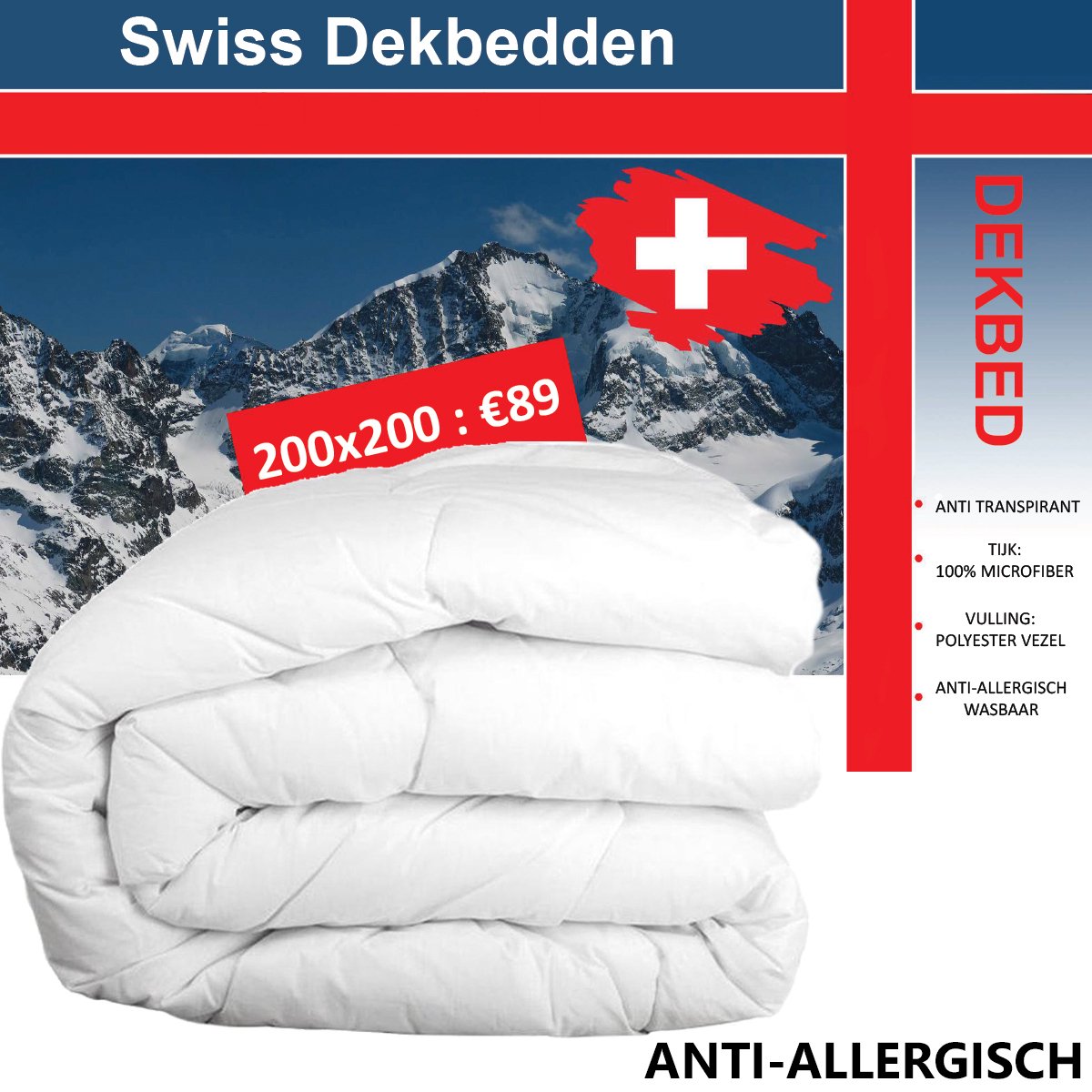 Swiss Dekbed - Tweepersoons Enkel Dekbed - 200x200cm - Hotel kwaliteit - Swiss Slapen
