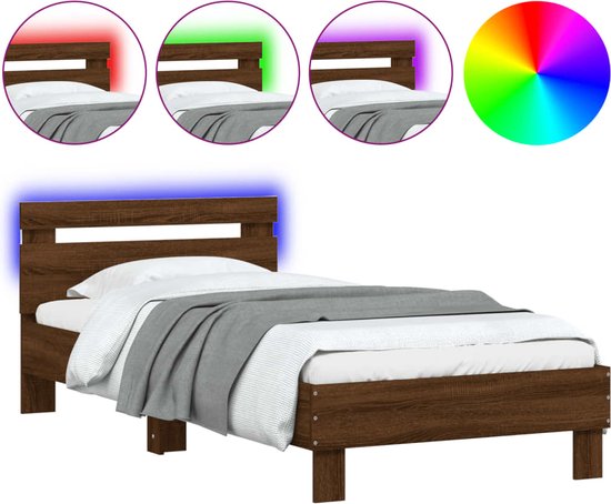 vidaXL-Bedframe-met-hoofdbord-en-LED-bruineikenkleurig-75x190-cm