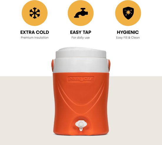 Pinnacle Platino 2 Gallon - Geïsoleerde Drankdispenser / Drankkoeler met kraantje - 8 Liter - Oranje van Pinnacle. — afbeelding 3