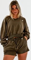 Loungeoutfit / joggingpak dames / huispak / comfy outfit / loungewear short + sweater (donkergroen)