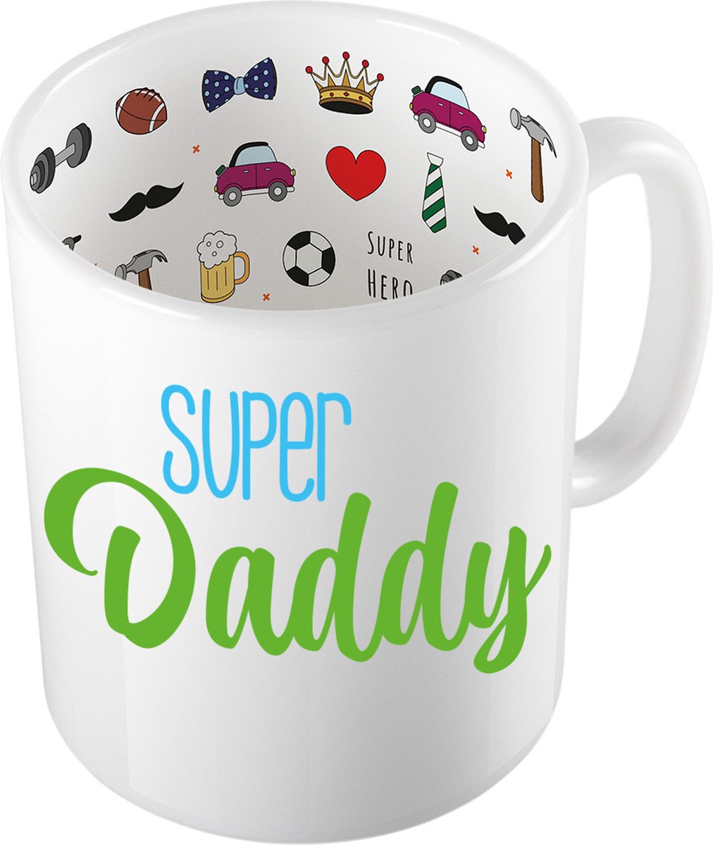 Bellatio Decorations Cadeau koffie/thee mok voor papa - groen - super papa - 300 ml - Vaderdag