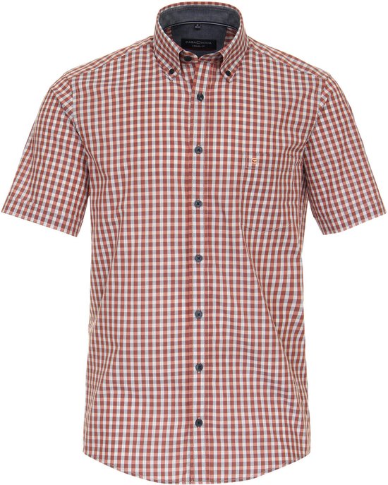 Casa Moda - Short Sleeve Overhemd Ruiten Oranje - Heren - Maat XL - Regular-fit