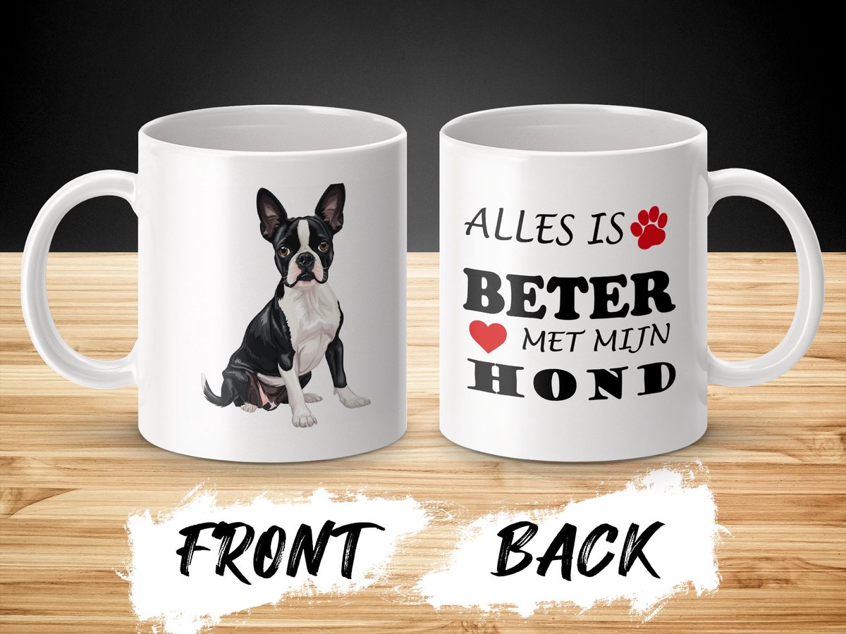 Mok Boston Terrier Collie Alles is beter met mijn hond - dog - doglover
