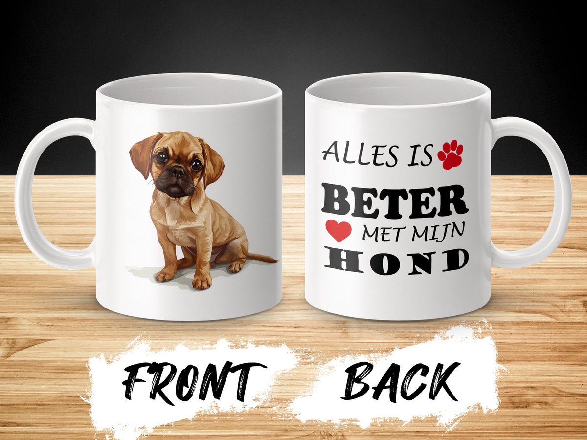 Mok Puggle Alles is beter met mijn hond - dog - doglover