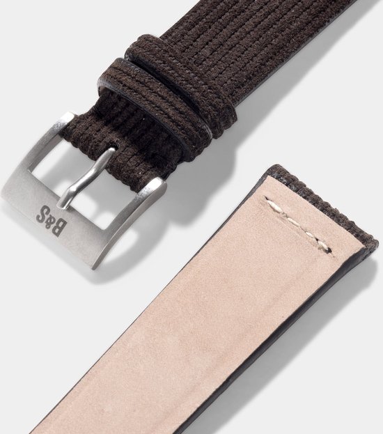 B&S Bracelet de Montre en Cuir de Luxe - Daim Marron Style Velours - 20 mm
