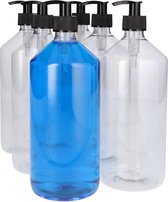 6x 1000 ml Pharma PET Fles met Dispenserpomp - Plastic Flesjes Navulbaar voor Vloeistoffen, Voeding Cosmetische & Farmaceutische Producten - PET Kunststof - Voedselveilig & Duurzaam - Transparant Zwart - Set van 6 Stuks