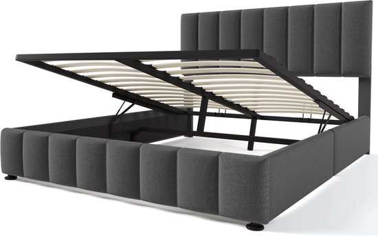 Gestoffeerd tweepersoonsbed 140x200cm met 4 lades en lattenbodem - Grijs