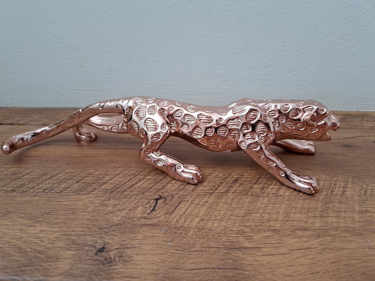 Sculptuur - Figuur - Luipaard - Polyresin - Oud Roze - 30x6 cm