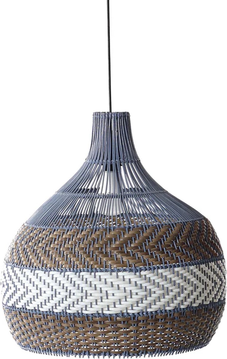 Canal Living - Just for You hanglampen - Set van 2 - Diameter 51 cm & 41 cm - Hanglamp - Rieten lampen - Marineblauw, wit en beige - Plafondbevestiging met E27 fitting
