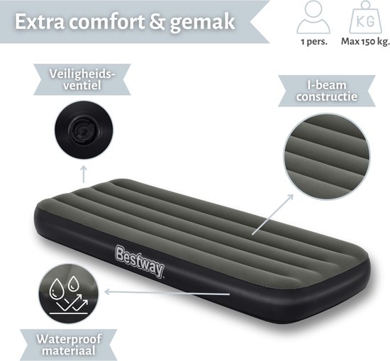 Bestway luchtbed - 1-Persoons - 76 x 185 x 25 cm - Groen - Inclusief Pomp en Reparatieset van Bestway — afbeelding 5