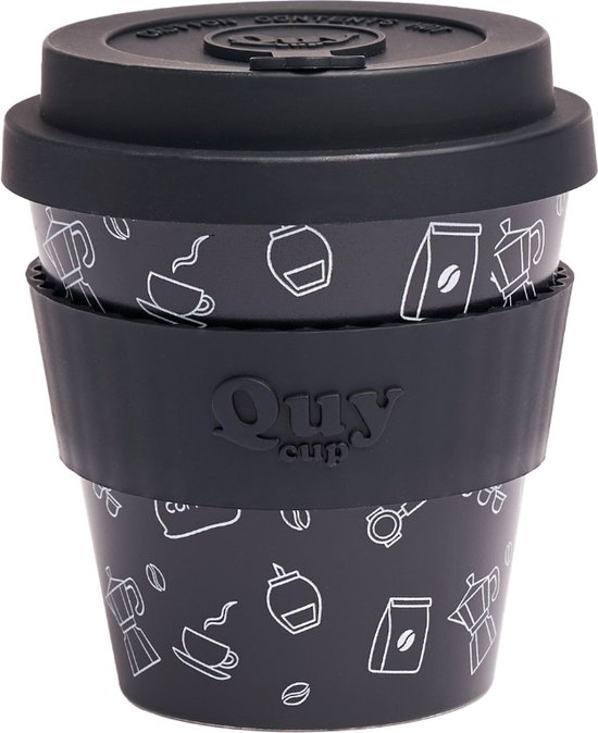 Gobelet de voyage écologique Quy Cup 230 ml - « MOKA » - Sans BPA - Fabriqué à partir de Bouteilles PET recyclées avec couvercle en Siliconen noir