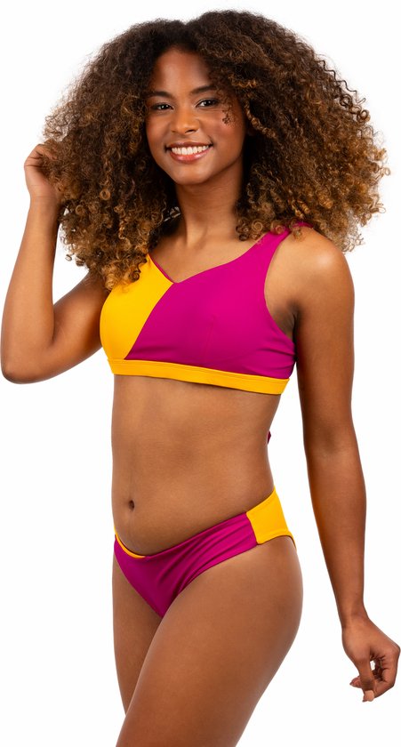 Prothese vriendelijke Bikini - Two-Tone Twister Top - Geel/Roze - S