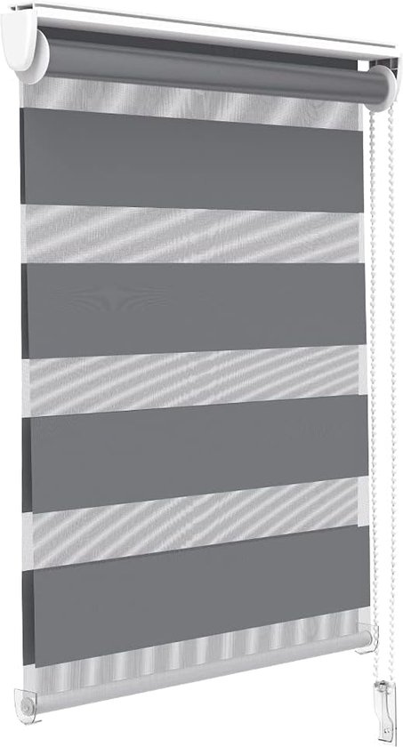 Bastix - Dubbel rolgordijn Klemmfix zonder boren, duo rolgordijn voor ramen en deuren, doorschijnend & verduisterend raamrolgordijn, 80x150cm, grijs