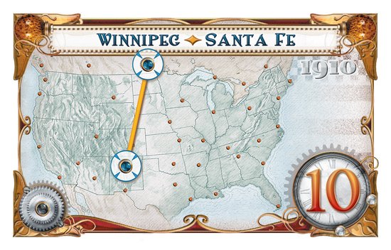 Ticket to Ride USA 1910 speelbord met de route Winnipeg - Santa Fe.