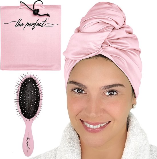 Bastix - microvezel-haardoek, haarwikkel, The Perfect Haircare, anti-kroes, sneldrogende tulband met nat/droge borstel, roze