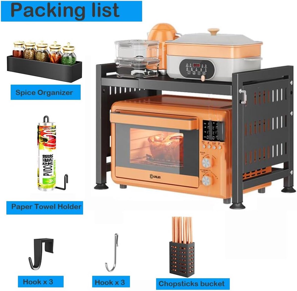 2-laags Houten Magnetronstandaard - Opbergrek voor de Keuken - Houten