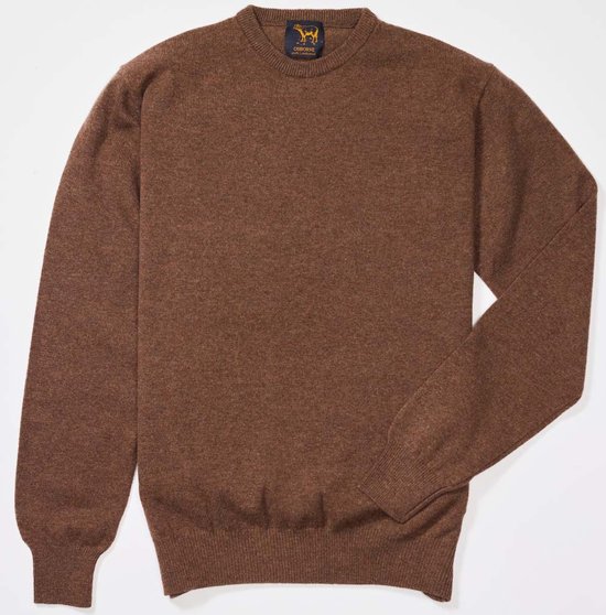 Osborne Knitwear Trui met ronde hals - Sweater heren in Lamswol - Pullover Heren - Tobacco - 2XL