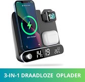 E-Intra 3 in 1 Draadloze Oplader - Wireless Fast Charger - Draadloze Oplader Geschikt voor IOS en Android Telefoons - Klok met Alarmfunctie -15W Wireless Charger - Temperatuursensor