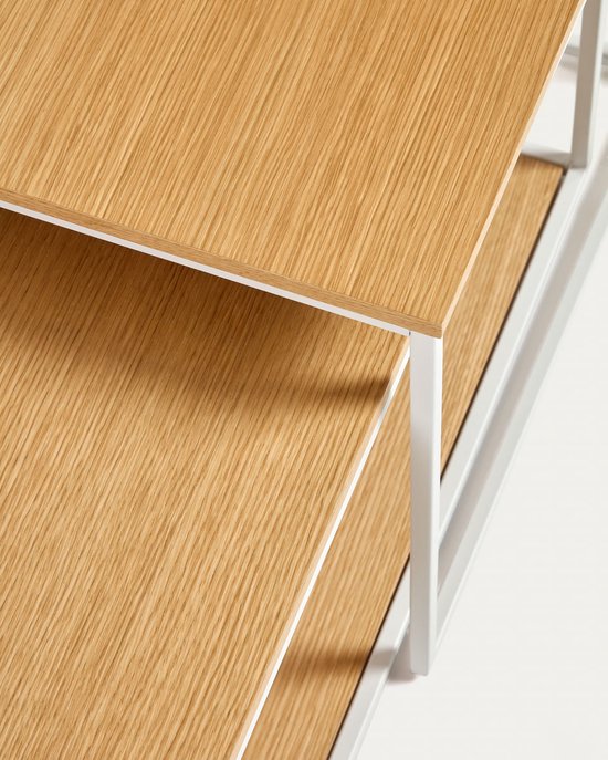 Kave Home - Yoana set van 2 salontafels met eikenfineer en wit metalen structuur, 80 x 80 cm
