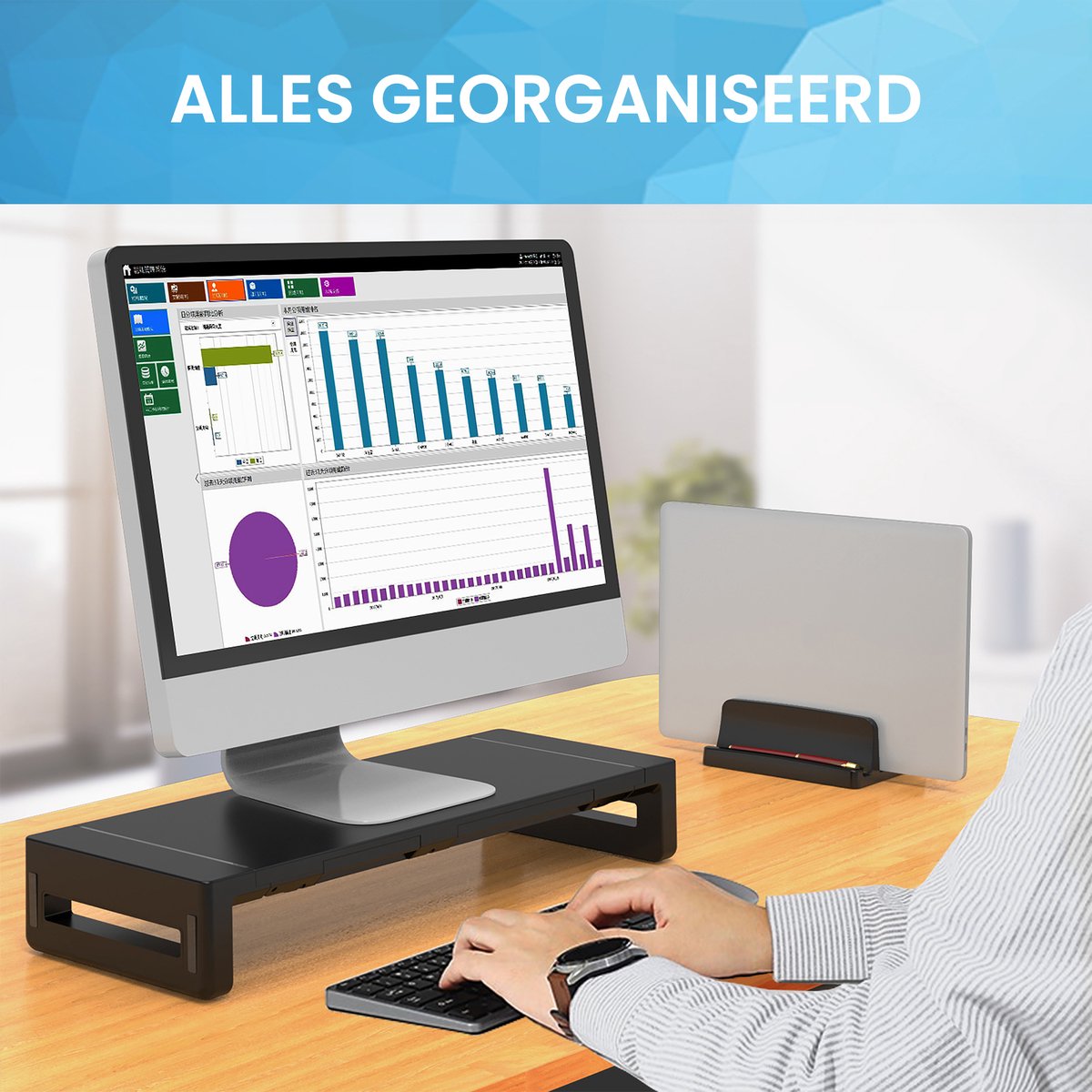 Laptop standaard verticaal XL zwart ABS universeel voor laptops, tablets, notebooks – stevige laptophouder YONO - Afbeelding 5