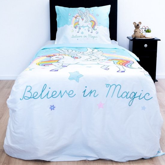 Junior dekbedovertrek Believe in magic - Unicorn - katoen - 120x150 + 40x60 cm