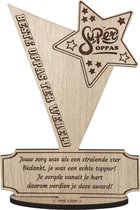 Award Beste Oppas Ter Wereld - bedankt babysitter - houten wenskaart - kaart van hout om kinderoppas te bedanken - gepersonaliseerd