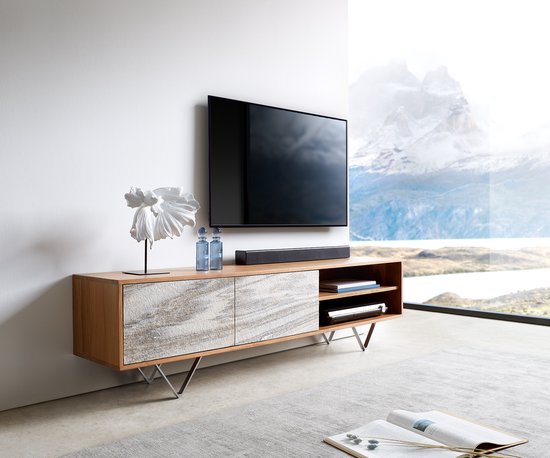 TV-meubel Kleo acacia natuur 160 cm 2 deuren V-poot roestvrij staal Lowboard