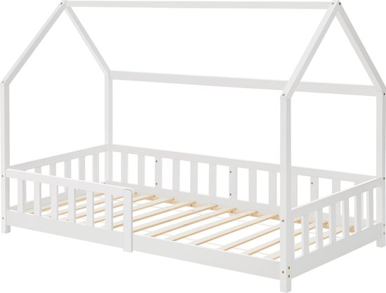 Lit enfant Hesel lit cabane avec protection antichute 90x200 cm blanc [en.casa]
