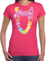 Bellatio Decorations Tropical party shirt dames - bloemenkrans - fuchsia roze - carnaval/themafeest XL