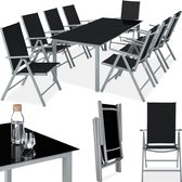 tectake® aluminium zitgroep 8+1, tuinmeubelset met stoelen en tafel, opklapbare tuinstoelen, tuintafel met veiligheidsglas, weerbestendig terrasmeubilair, voor tuin terras balkon - zilvergrijs