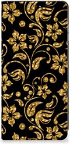 Bookcase Cadeau voor Oma Geschikt voor Samsung Galaxy A25 Telefoonhoesje Gouden Bloemen
