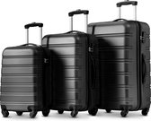 Hardside-kofferset, koffer, bagageset met spinnerwielen, botsbeschermingshoek, 3-delige set, TSA-slot, uitbreidbaar, handbagage (20/24/28, zwart)