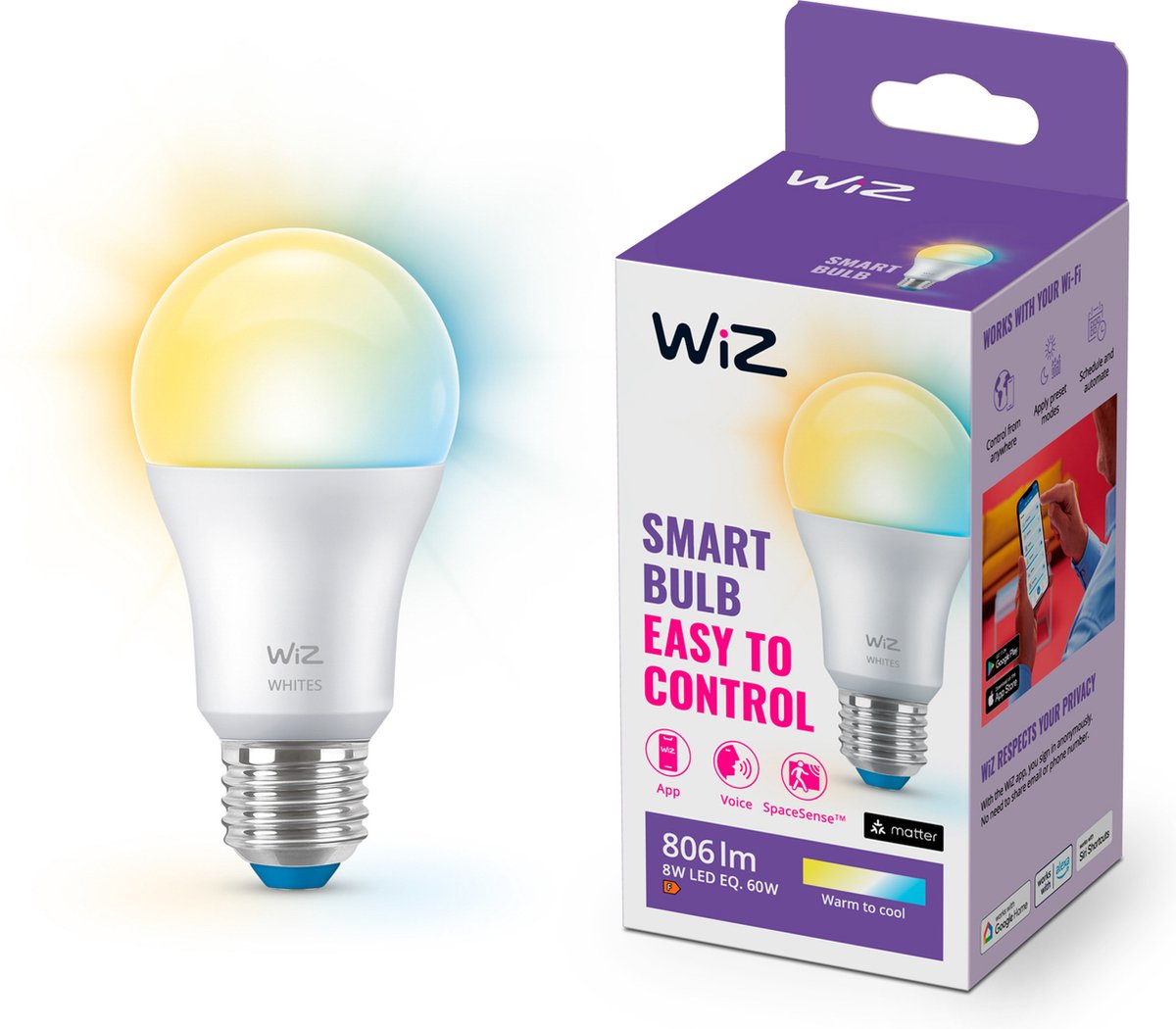 WiZ E27 Ledlamp Tunable White 60W Mat - Wit