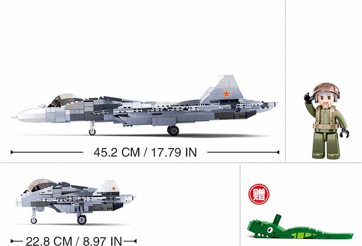 Sluban ModelBricks Straaljager SU-57 2-in-1 bouwspeelgoed kinderen vanaf 8 jaar – Constructiespeelgoed modelbouw gevechtsvliegtuig – bouwdoos met 893 bouwstenen M38-B0986 — afbeelding 4