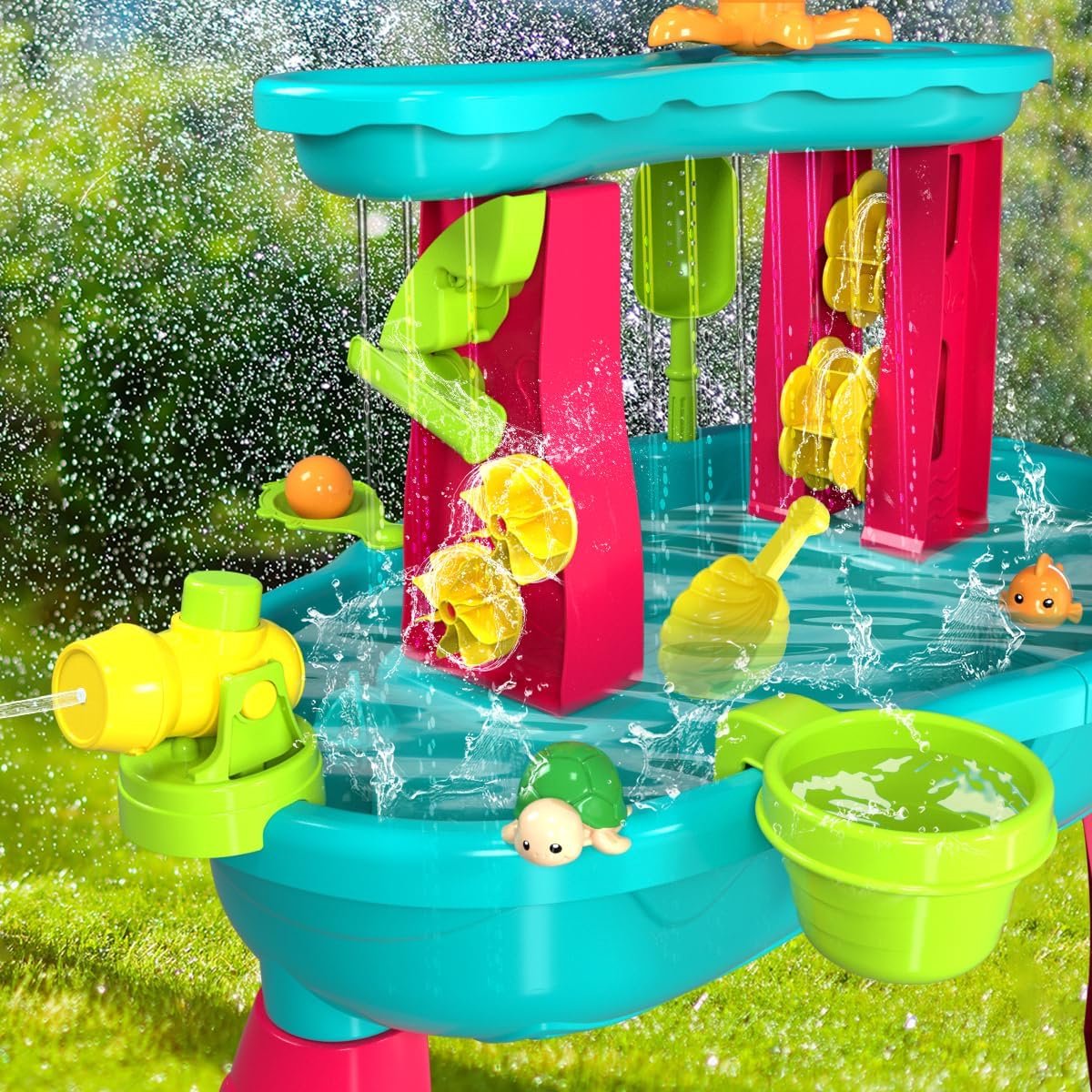 Zandwatertafel voor peuters 3-dieren-meisjes zandtafel waterspeelgoed voor 3-5 jaar oud zomer wateractiviteit tafel strand achtertuin outdoor-speelgoed voor meisjes met parasol