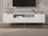 Tv-meubel met 2 deuren, 2 laden en 2 nissen van mdf en staal - Wit en goudkleurig - YESINIA L 190 cm x H 55 cm x D 45 cm