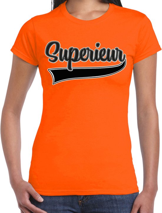 Bellatio Decorations Verkleed T-shirt voor dames - superieur - oranje - foute party - carnaval XS