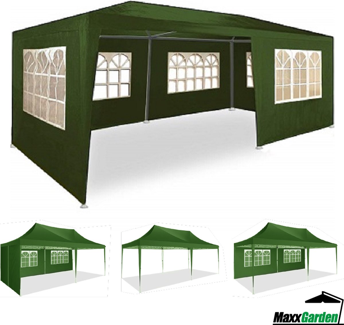 MaxxGarden Partytent - Paviljoen - 3x6m - Incl. Zijwanden - Waterdicht - Groen