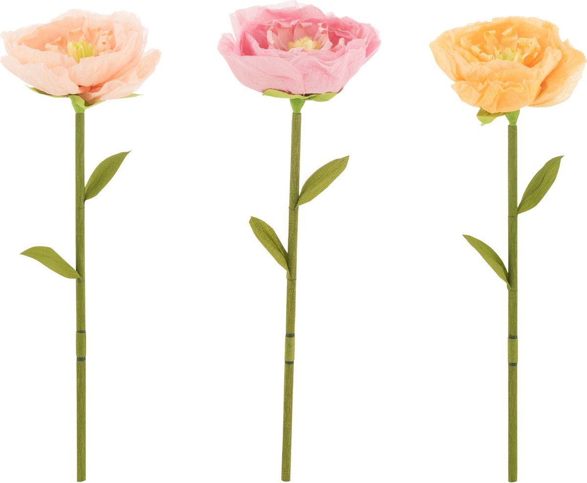 J-Line decoratie Bloem - papier - roze/perzik/geel - small - 3 stuks Roze - Geel
