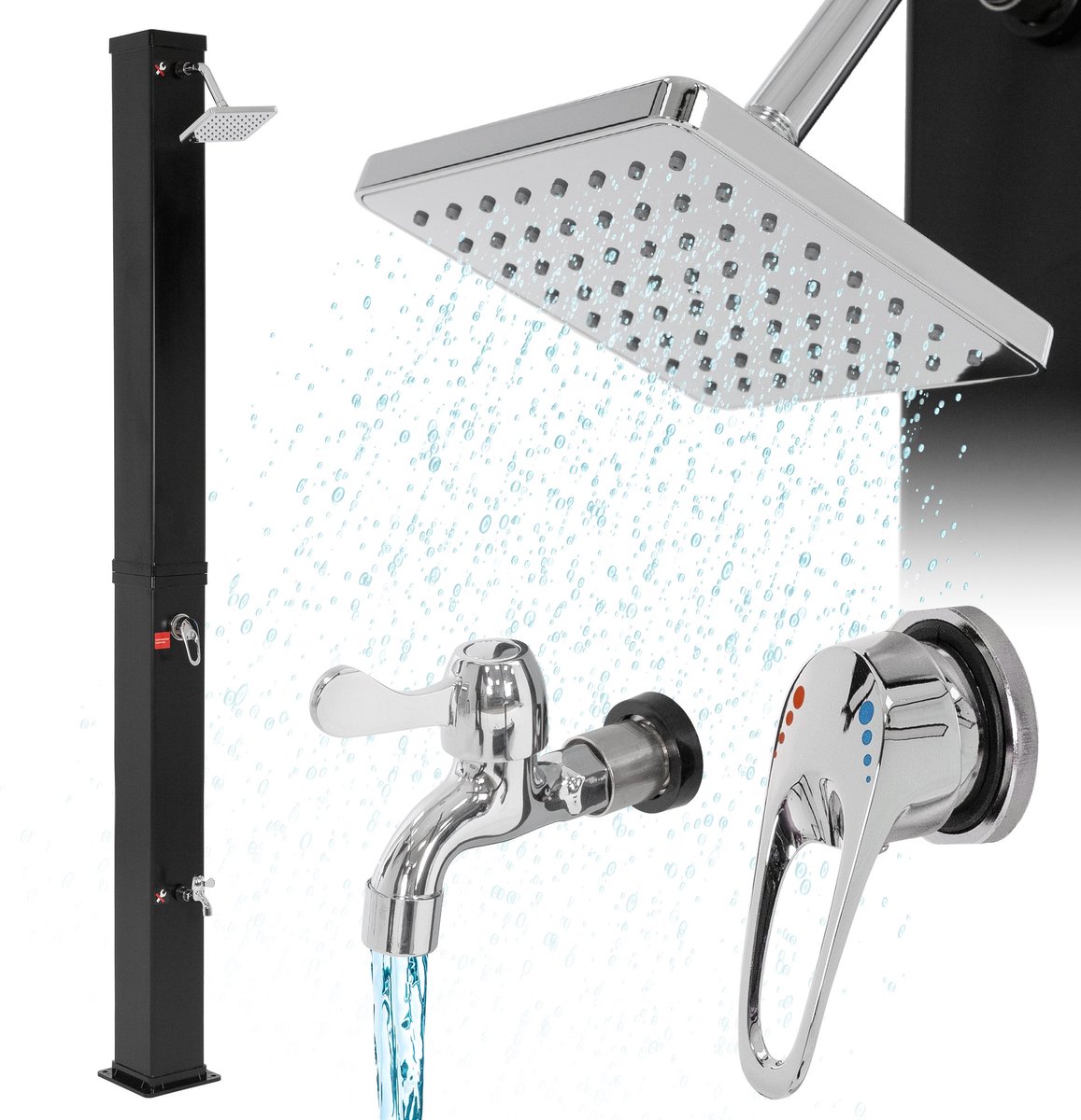 Zonnedouche 40L met voetdouche en regendouchekop 217 cm Zwart ML-Design
