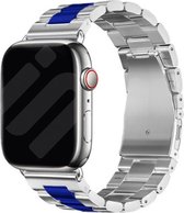 Strap-it Stalen schakel band - Geschikt voor Apple Watch bandje - Series 1/2/3/4/5/6/7/8/9/SE - Zilver/Blauw - Metalen band met RVS vlindersluiting - RVS iWatch bandje voor maat: 38 mm 40 mm 41 mm