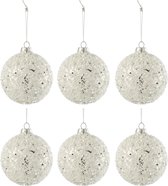 J-Line Doos Van 6 Kerstballen Parels+Glitter Glas Zilver/Wit Small