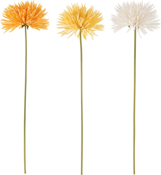 J-Line bloem Chrysant - kunststof - wit/geel/oranje - 3 stuks